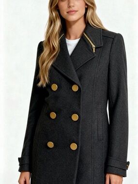 Tory Burch Black Wool Double Breasted Peacoat Size 6